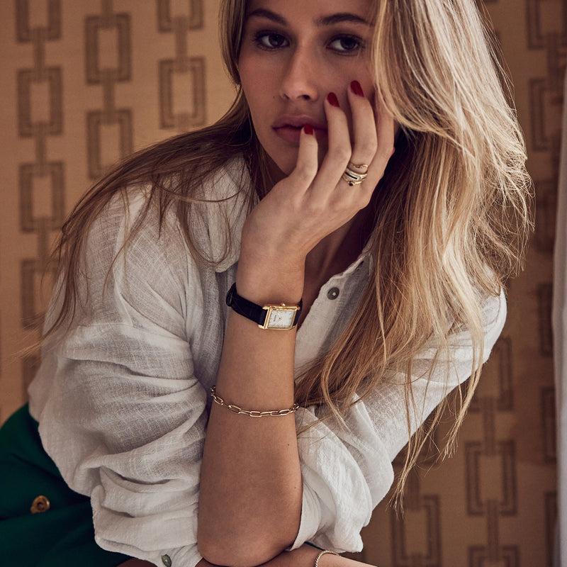 Bulova Sutton Ladies Rectangular Watch Gold MOP Diamond Leather 97P166