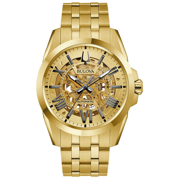Bulova Classic Sutton Men's Watch Skeleton Gold Automatic 97A162