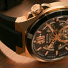 Bulova Maquina Men's Watch Rose Gold Black Skeleton 98A177 Bulova