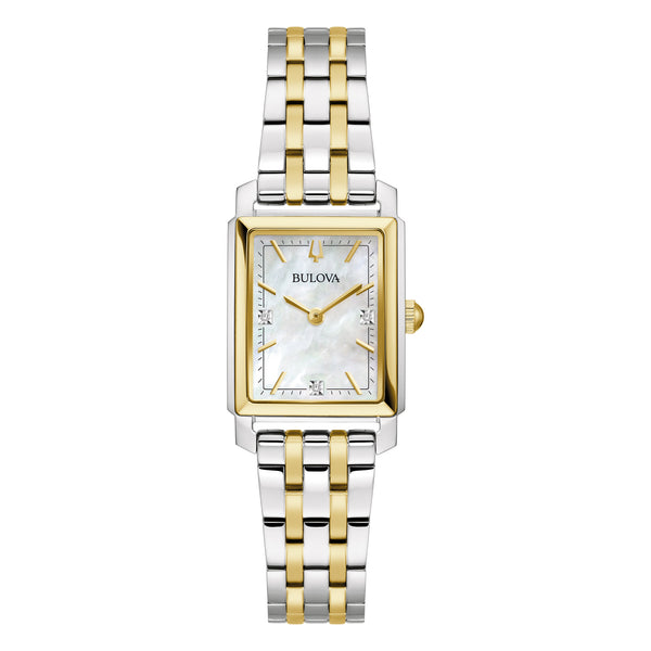 Bulova Sutton Ladies Rectangular Watch Two-Tone MOP Diamond 98P220