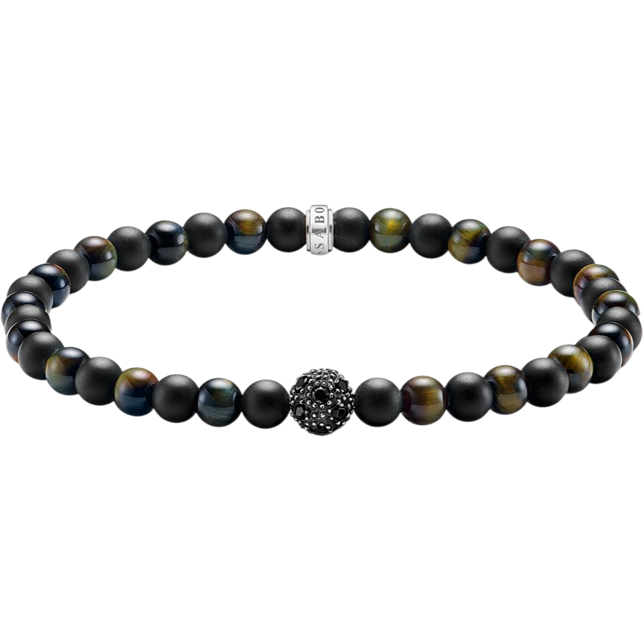 Thomas Sabo Talisman Bracelet Obsidian And Tiger Eyes beads A2184-806-7