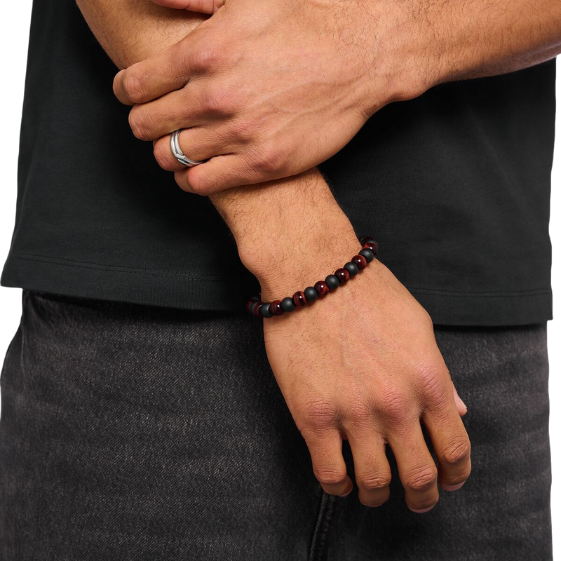 Thomas Sabo Bracelet Obsidian And Red Tiger Eyes beads A2196-806-7