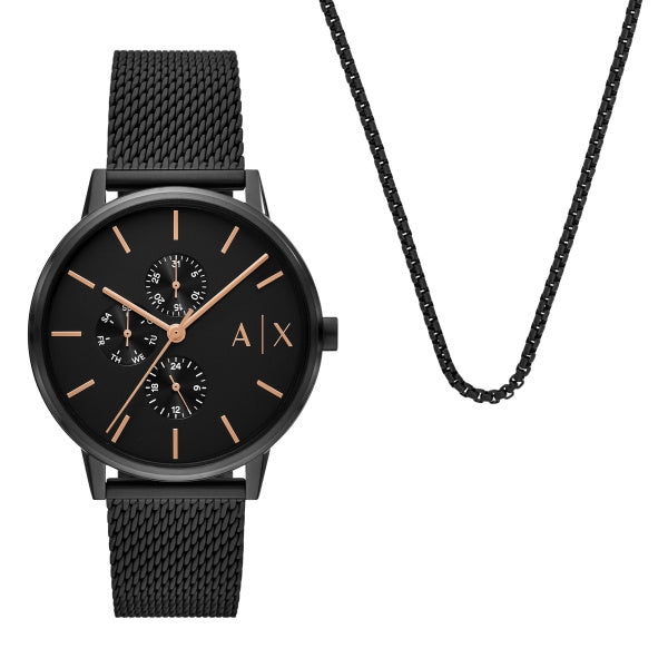 Armani Exchange Cayde Men's Watch & Necklace Giftset Black AX7162SET