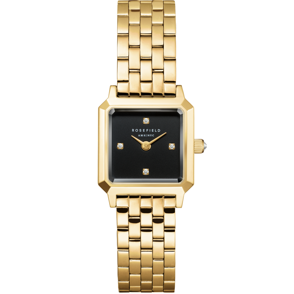 Rosefield Boxelle Black Crystals Ladies Watch Gold BBGSG-B08