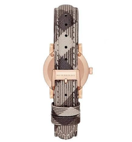 Burberry The City Ladies Watch Rose Gold Haymarket Leather BU9236 - WatchStatus Ltd
