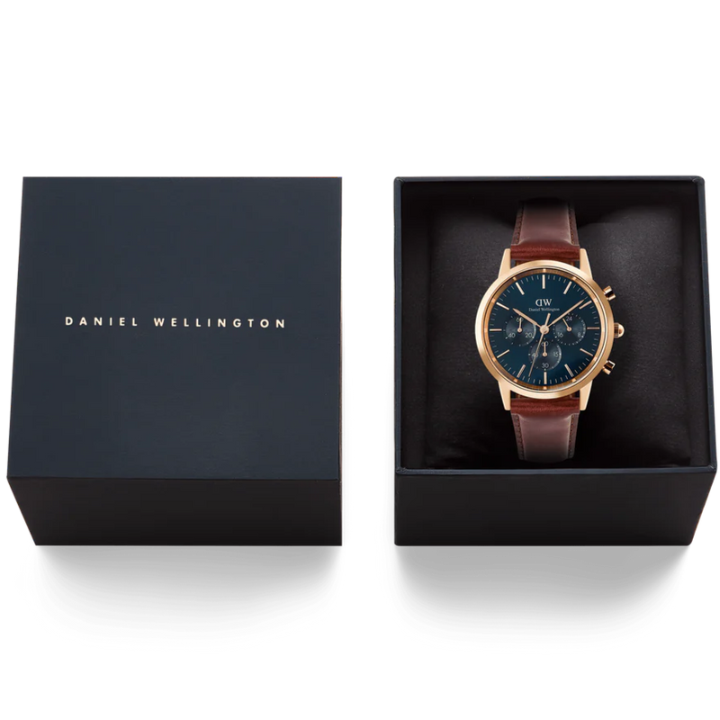 Daniel Wellington Iconic Chronograph Men's Watch Rose Gold Blue Dial DW00100639
