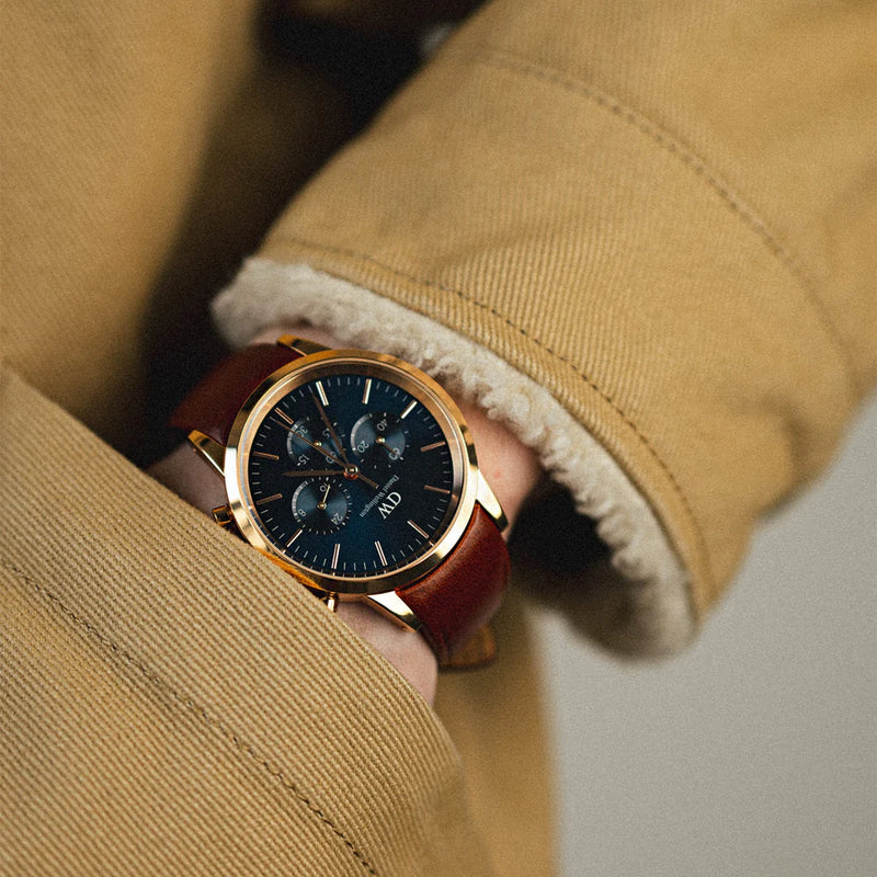 Daniel Wellington Iconic Chronograph Men's Watch Rose Gold Blue Dial DW00100639