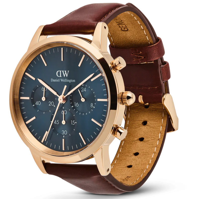 Daniel Wellington Iconic Chronograph Men's Watch Rose Gold Blue Dial DW00100639