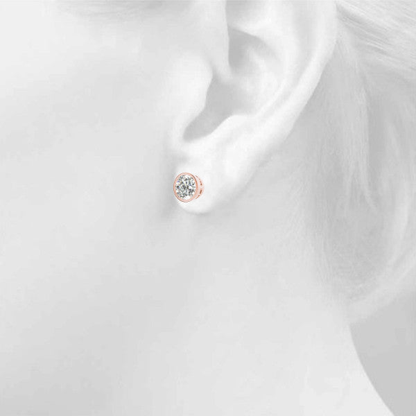 Round Rub Over Stud Diamond Earrings