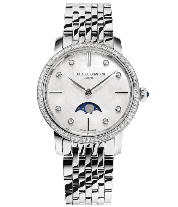 Frederique Constant Slimline Watch Ladies Diamond Moon Phase FC-206MPWD1SD6B - WatchStatus Ltd