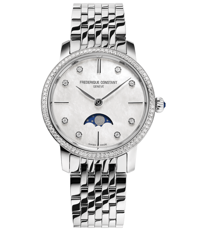 Frederique Constant Slimline Watch Ladies Diamond Moon Phase FC-206MPWD1SD6B - WatchStatus Ltd