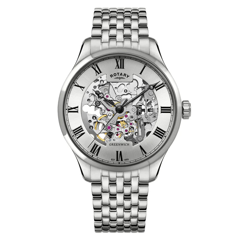Rotary Greenwich Automatic Men's Watch Silver Skeleton GB02940/06
