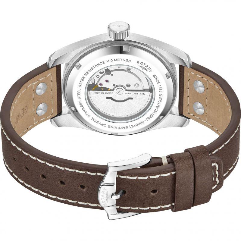 Rotary Commando Pilot Automatic Watch Men's Brown Leather GS05470/18 - WatchStatus Ltd