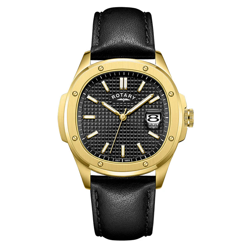 Rotary Apex100 Men's Watch Black Leather Gold GS05578/04