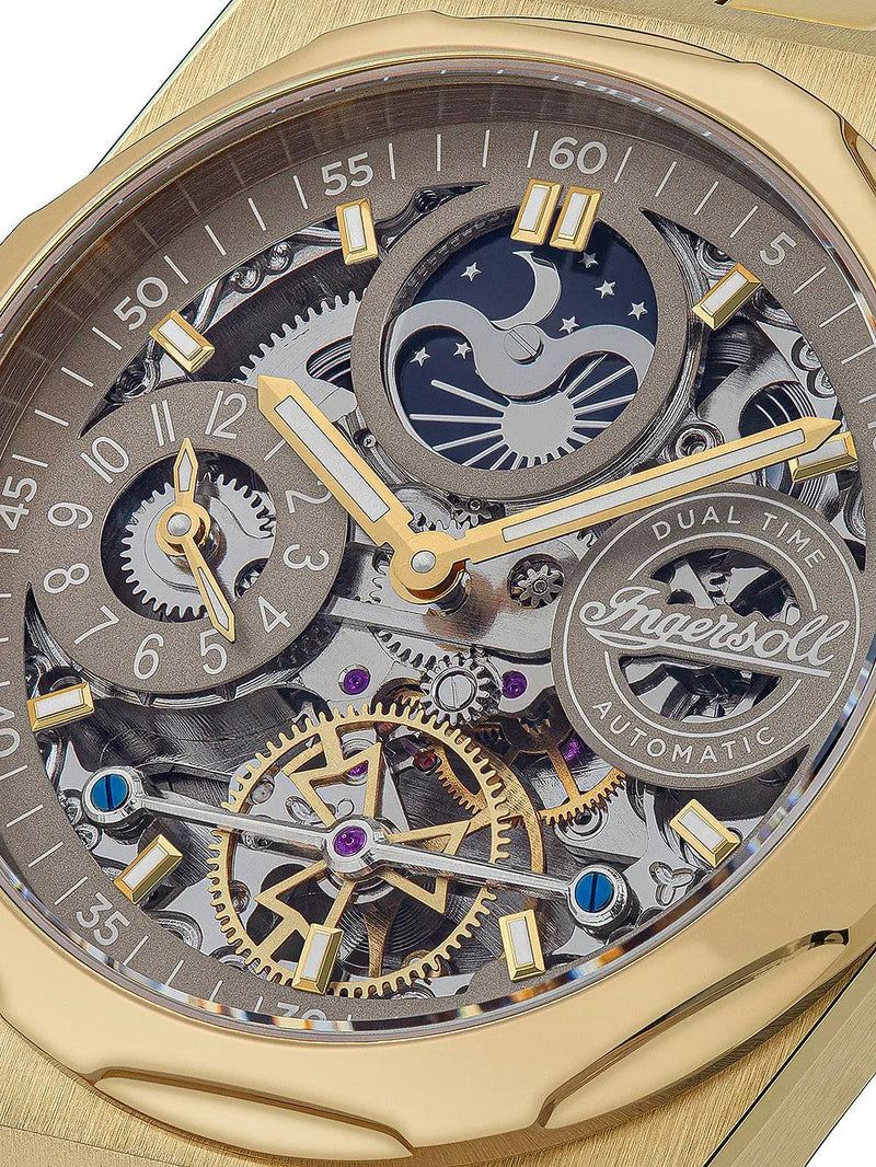 Ingersoll The Broadway Men's Watch Gold Skeleton Automatic I12902
