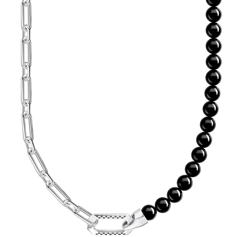Thomas Sabo Necklace Black Beads And Silver Link KE2179-507-11