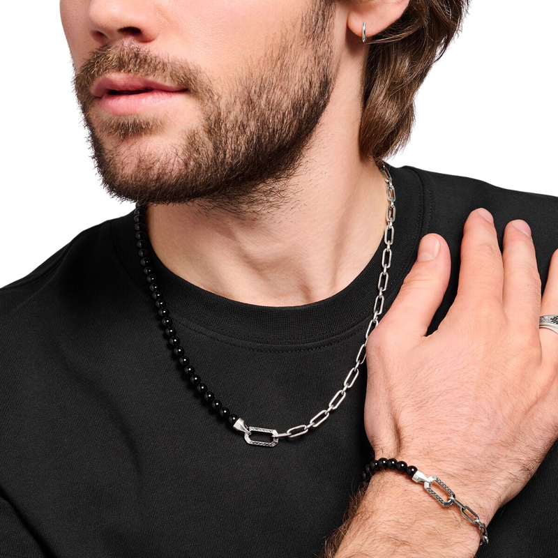 Thomas Sabo Necklace Black Beads And Silver Link KE2179-507-11