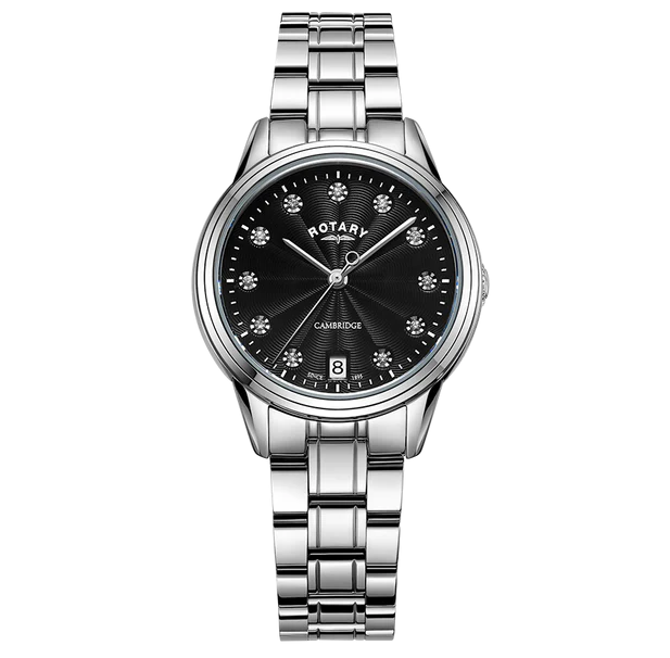 Rotary Dress Crystal Watch Ladies Black Dial LB05258/13