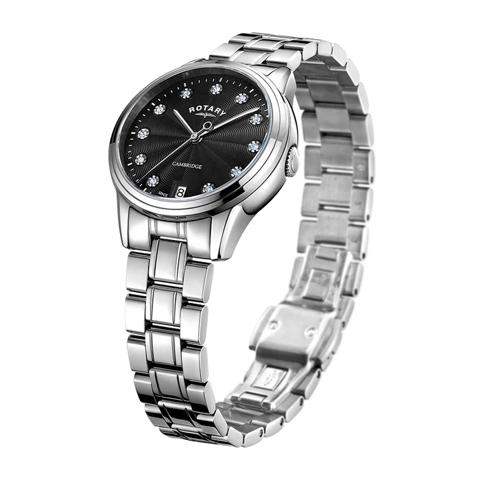 Rotary Dress Crystal Watch Ladies Black Dial LB05258/13