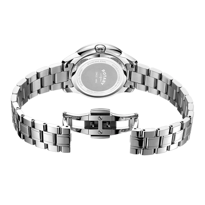 Rotary Dress Crystal Watch Ladies Black Dial LB05258/13