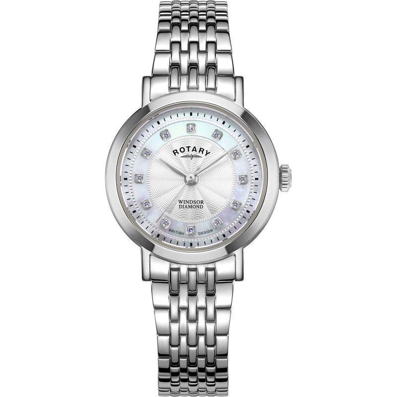 Rotary Windsor Watch Ladies Silver Pearl Dial LB05420/41/D - WatchStatus Ltd