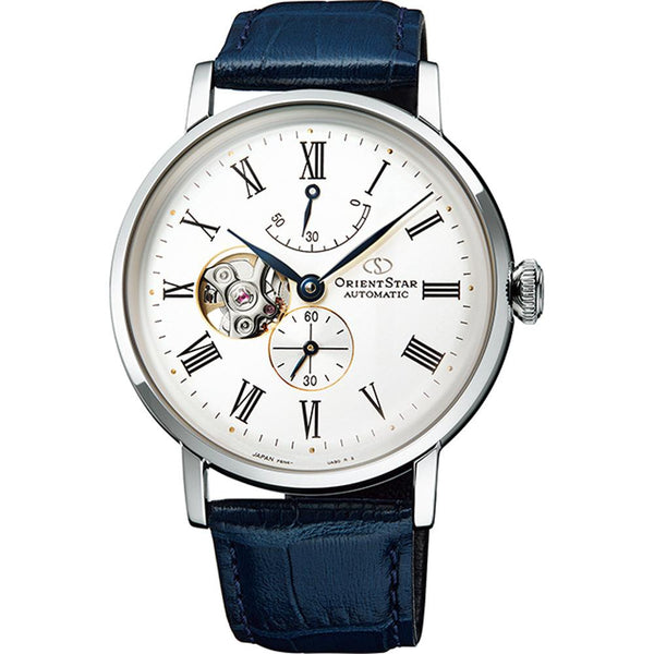 Orient Star Men's Watch Silver/Blue Leather Automatic RE-AV0007S00B - WatchStatus Ltd