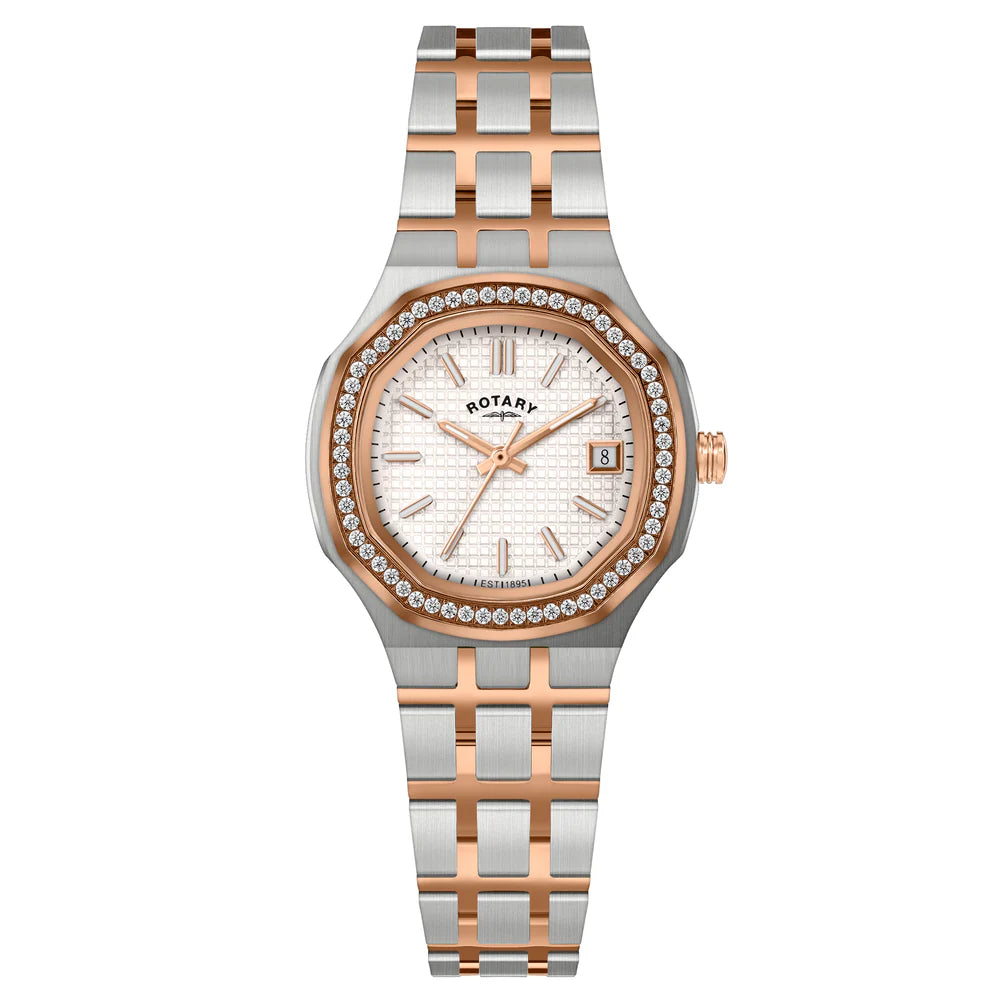 Rotary Brilliance Octagonal Ladies Watch Rose Two-Tone RLB10015/01