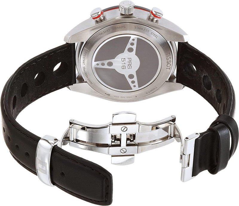 Tissot PRS516 Men's Black Leather Chronograph Watch T1004171605100 - WatchStatus Ltd
