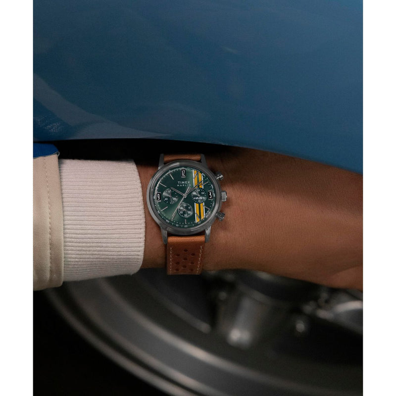 Timex Marlin® Men's Watch Chronograph Green Dial Brown Leather TW2W99100