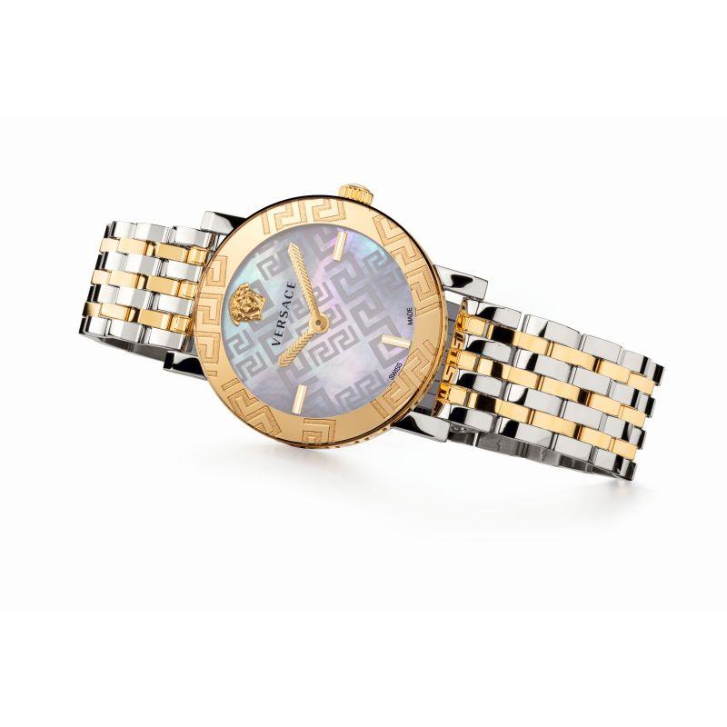 Versace Greca Glass Watch Ladies Silver / Gold VEU300421 - WatchStatus Ltd