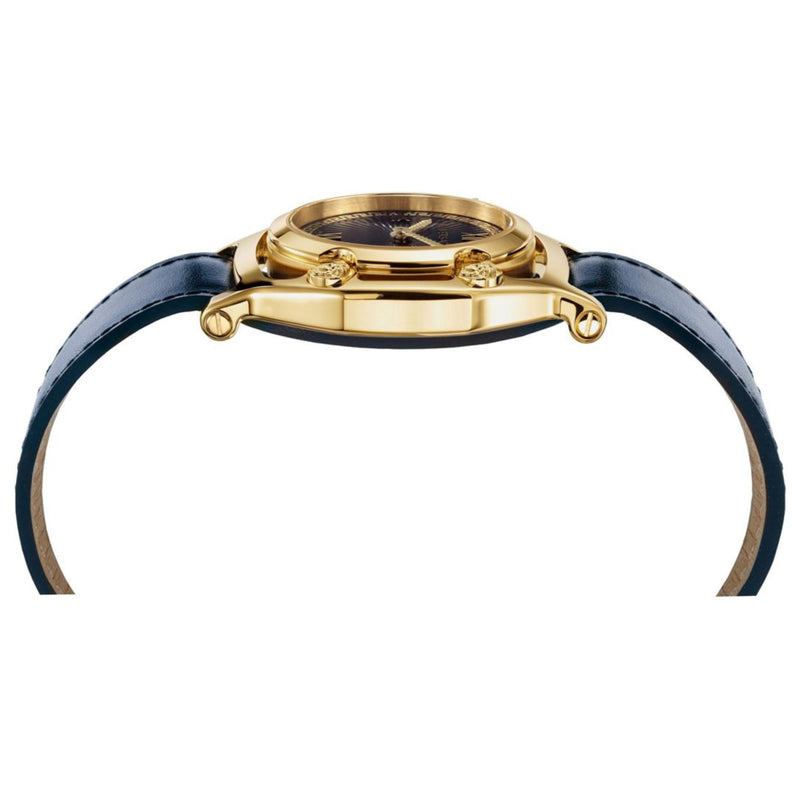 Versace Medusa Frame Watch Ladies Gold Blue Leather VEVF00720