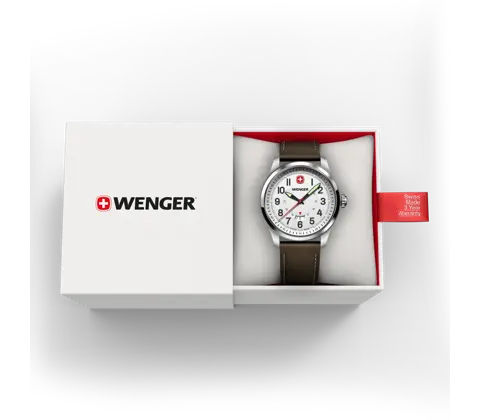 Wenger Terragraph Men's Watch Silver Leather Strap 01.0541.120