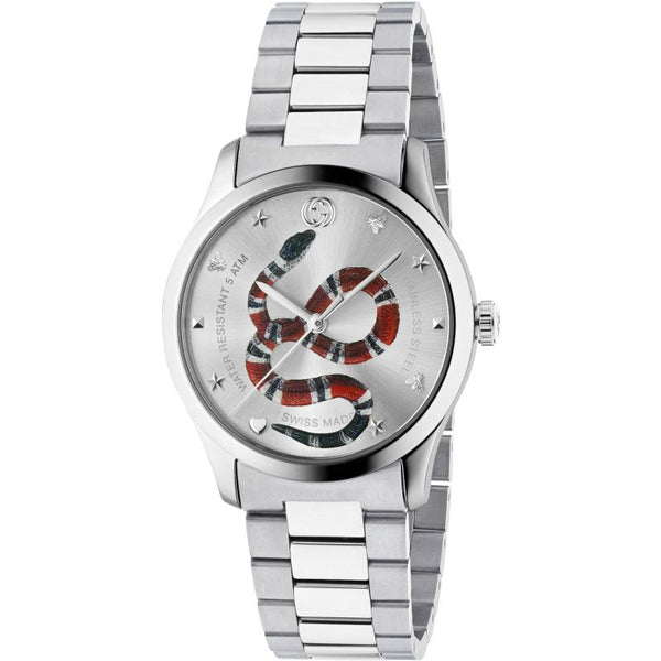 Gucci G-Timeless Snake Motif Men’s Watch Silver YA1264076