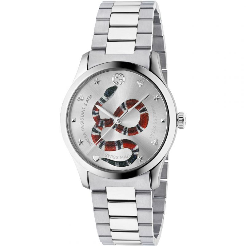 Gucci G-Timeless Snake Motif Men’s Watch Silver YA1264076