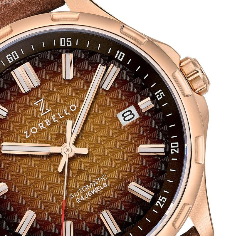 Zorbello M1 Watch Men's Automatic Leather Brown / Rose Gold ZBAE001 - WatchStatus Ltd