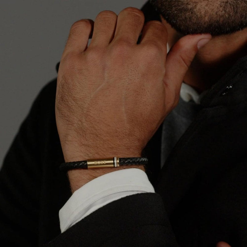 BOSS Jewellery Ares Single Men's Bracelet Black Leather 1580624