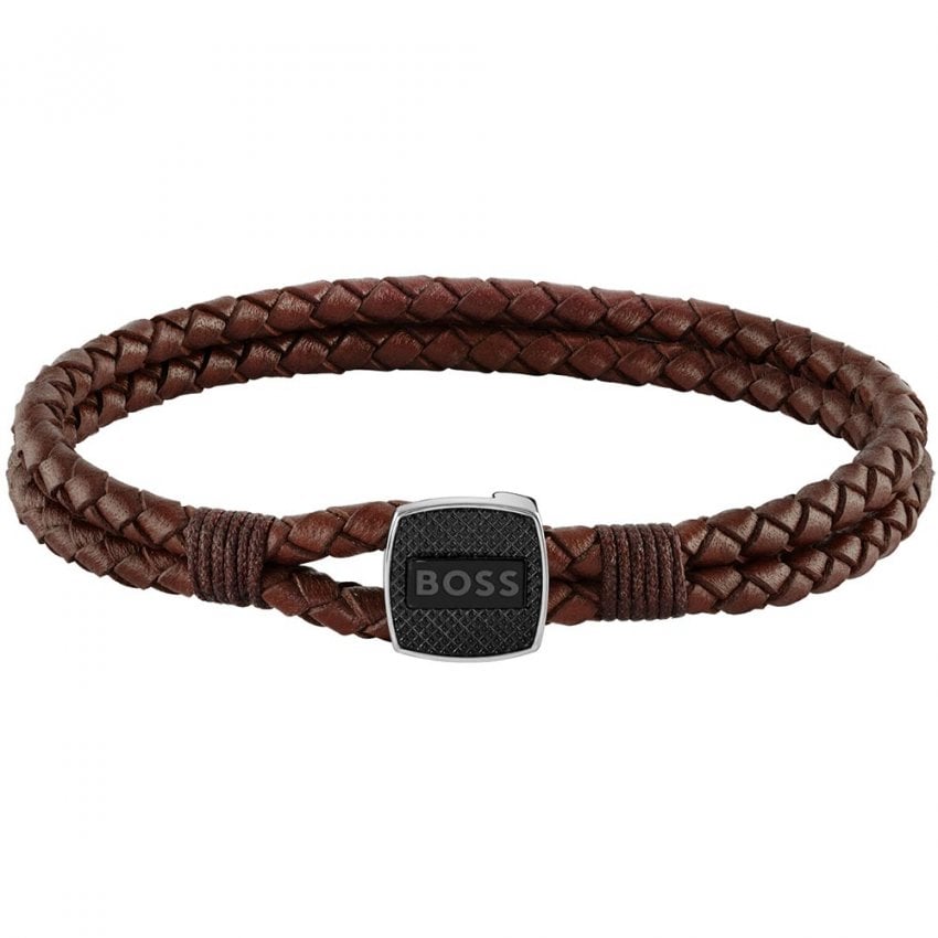 BOSS Jewellery Seal Men's Bracelet Brown Leather 1580048M