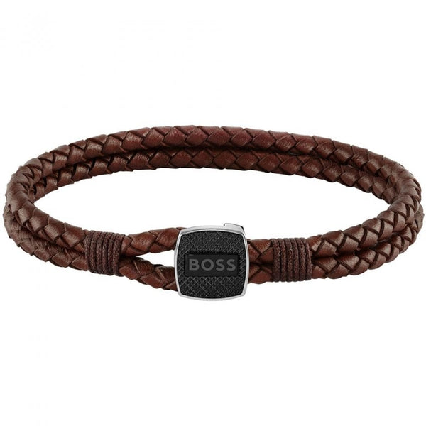 BOSS Jewellery Seal Men's Bracelet Brown Leather 1580048M