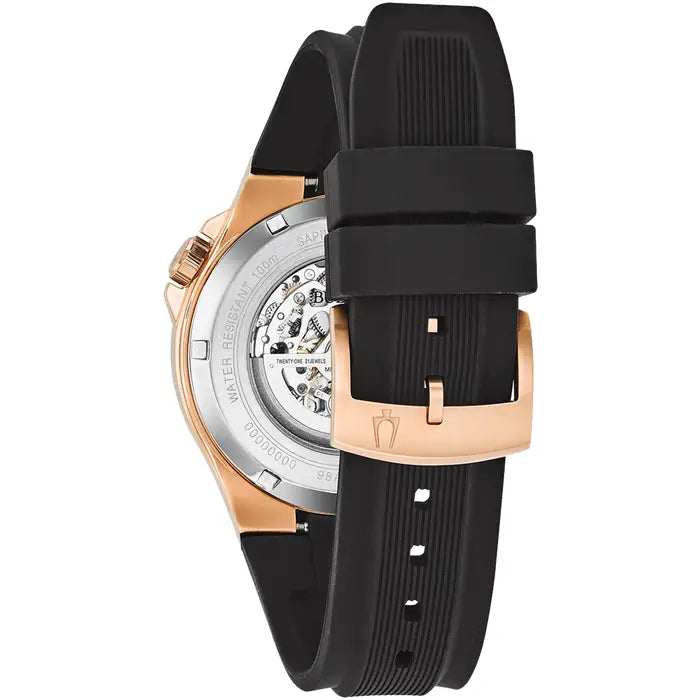 Bulova Maquina Men's Watch Rose Gold Black Skeleton 98A177