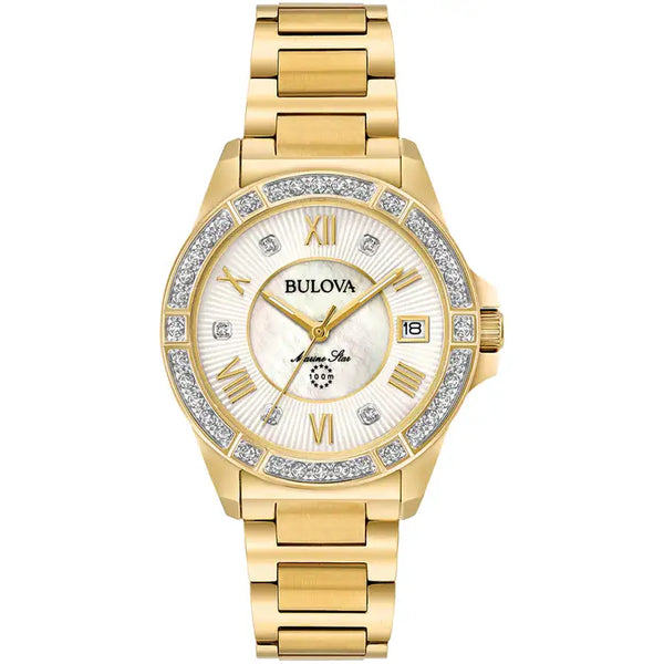 Bulova Marine Star Ladies Watch Gold Diamonds 98R235