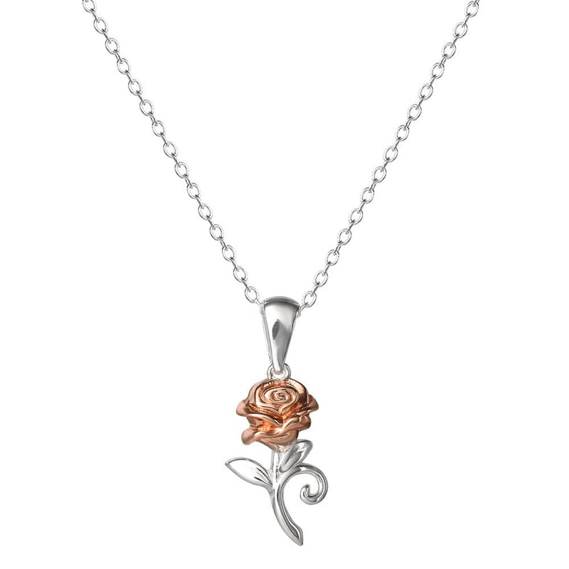 Disney Beauty & The Beast Rose Pendent Necklace Two Tone