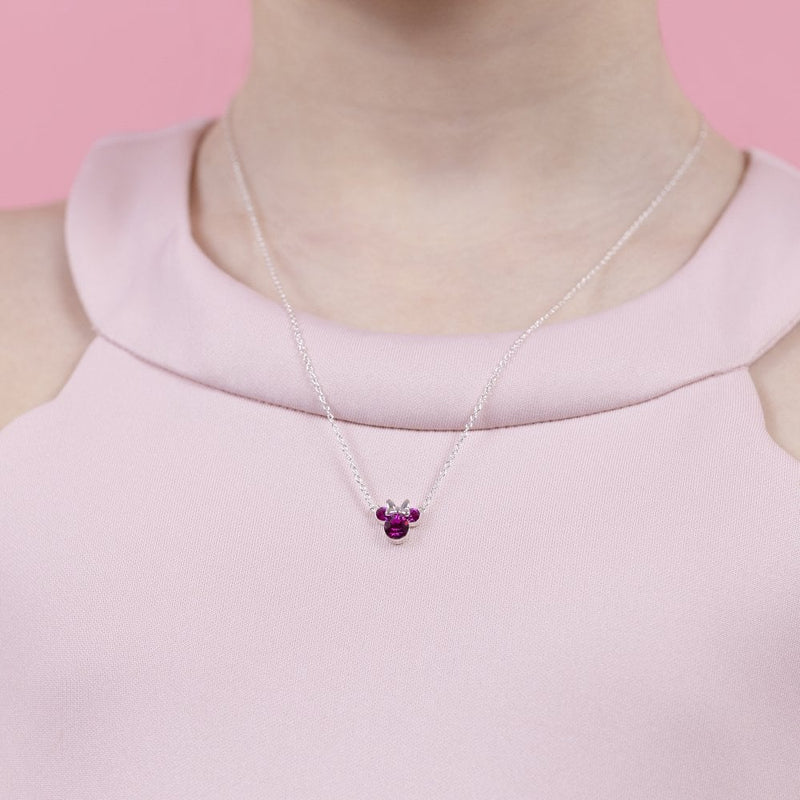 Disney Minnie Mouse October Birthstone Pink Tourmaline Pendant Necklace