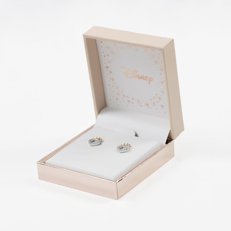 Disney Princess Heart Crown Stud Earrings Two Tone