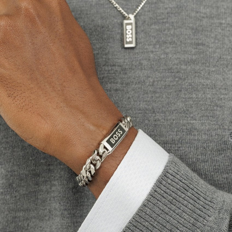 BOSS Jewellery Kassy Emblem Men's Bracelet Silver 1580679M