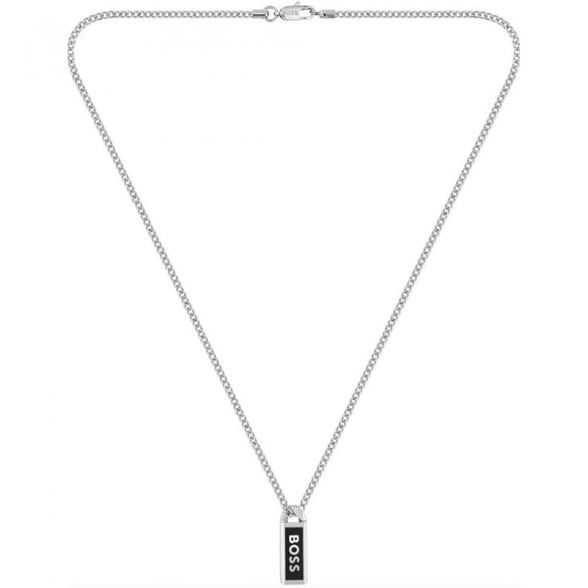 BOSS Jewellery Kassy Emblem Men's Necklace Tag Silver 1580677