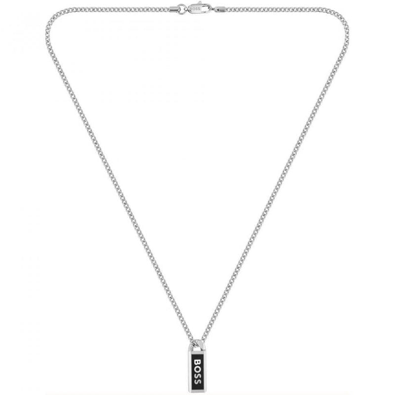 BOSS Jewellery Kassy Emblem Men's Necklace Tag Silver 1580677