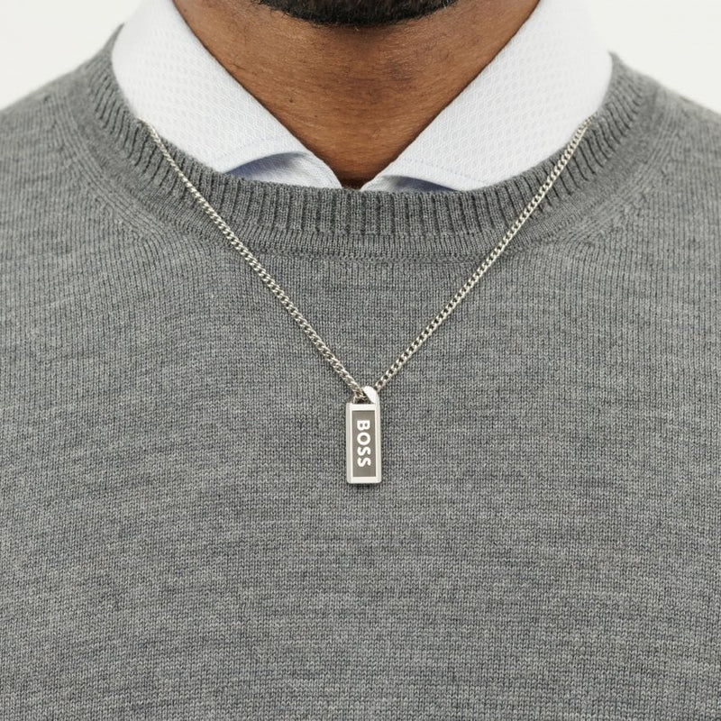 BOSS Jewellery Kassy Emblem Men's Necklace Tag Silver 1580677