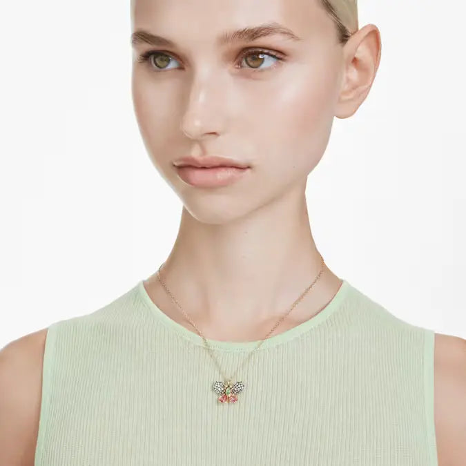 Swarovski Idyllia Butterfly Pendant Necklace Multi-Stone Gold 5709950