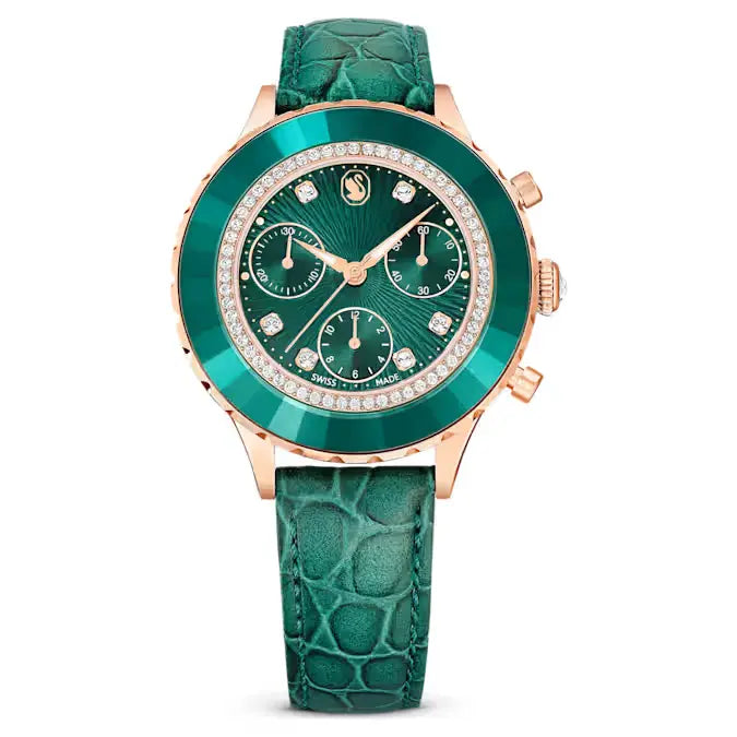 Swarovski Octea Chrono Ladies Watch Green Leather 5672931