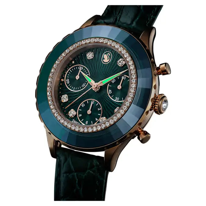 Swarovski Octea Chrono Ladies Watch Green Leather 5672931